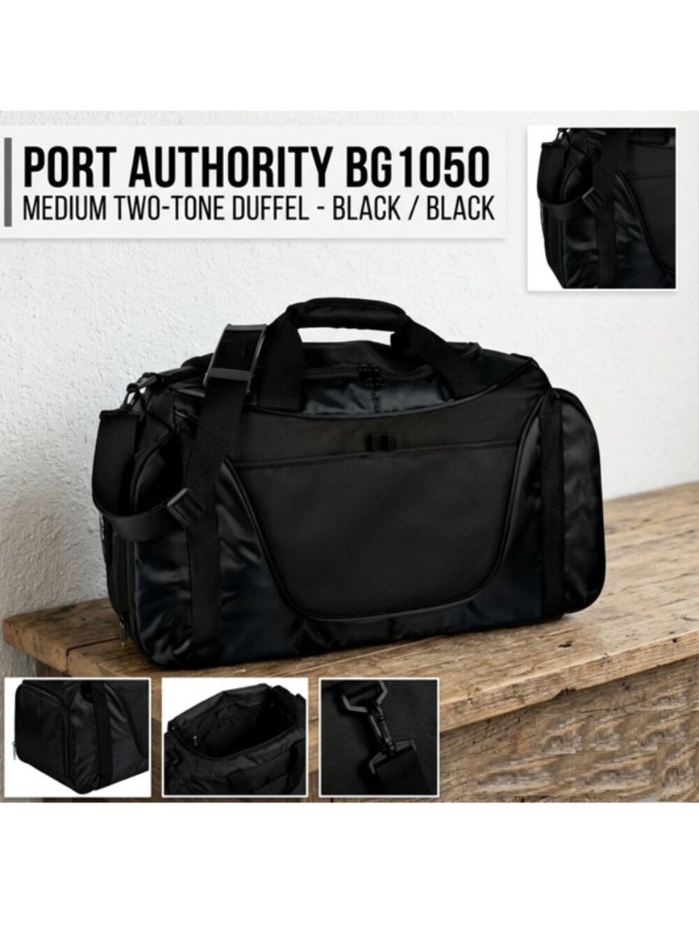 NWOT - Port Authority Medium Two-Tone Duffel Bag BG1050 – Black/Black